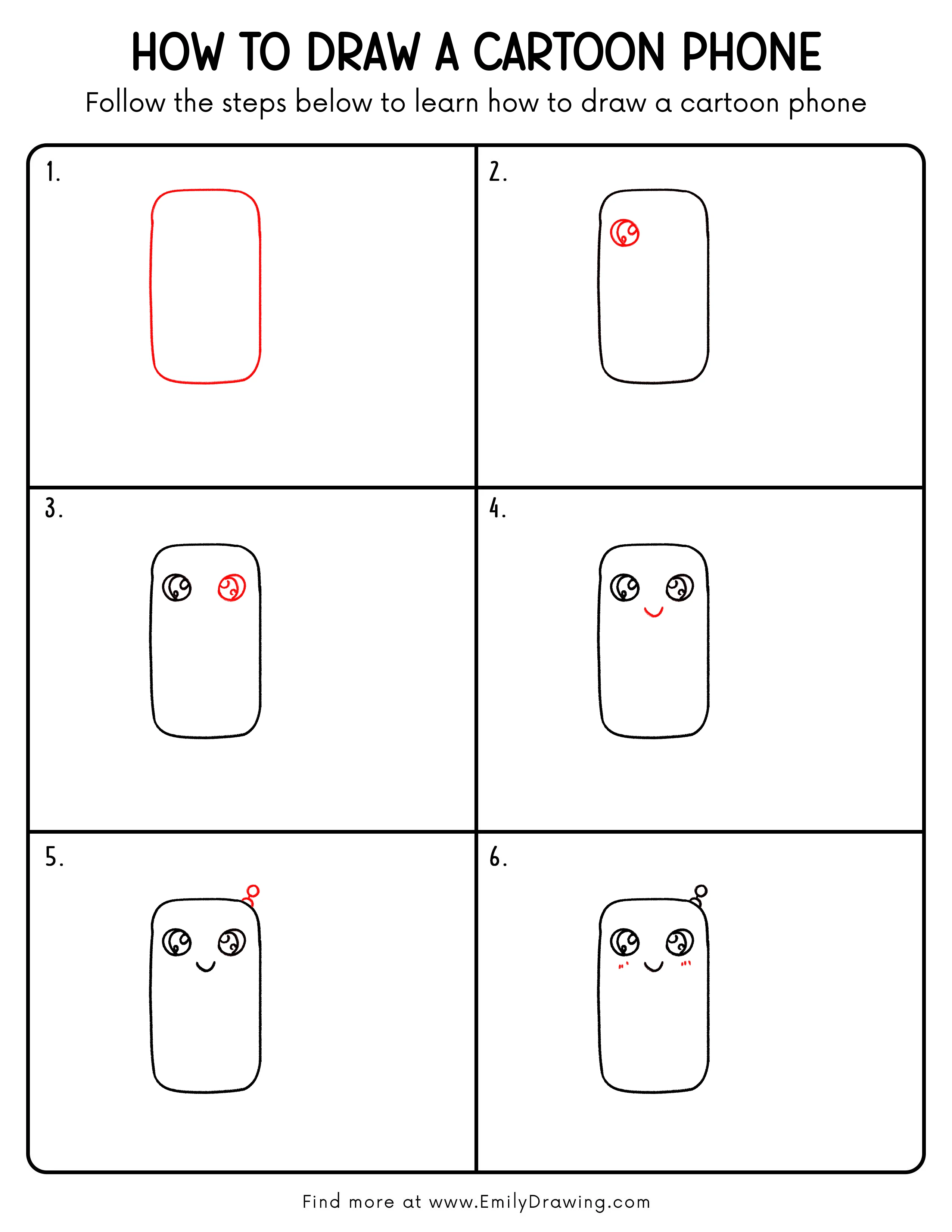 Printable Cartoon Phone Drawing Guide